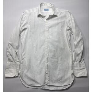 Hilditch & Key Men's French Cuff White Striped Button Up Dress Shirt Size 15-1/2